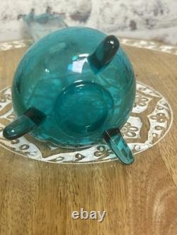 L. E. Smith Midcentury Modern Swung Glass Vase Gorgeous Peacock Blue 11 Tall