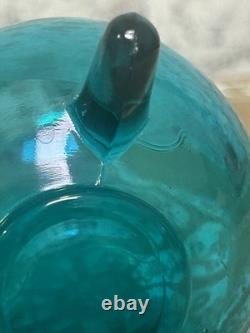 L. E. Smith Midcentury Modern Swung Glass Vase Gorgeous Peacock Blue 11 Tall