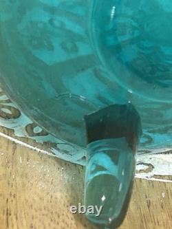 L. E. Smith Midcentury Modern Swung Glass Vase Gorgeous Peacock Blue 11 Tall