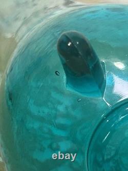 L. E. Smith Midcentury Modern Swung Glass Vase Gorgeous Peacock Blue 11 Tall