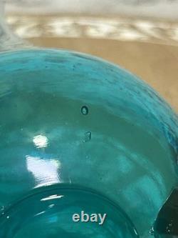 L. E. Smith Midcentury Modern Swung Glass Vase Gorgeous Peacock Blue 11 Tall