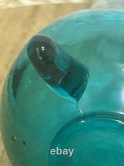 L. E. Smith Midcentury Modern Swung Glass Vase Gorgeous Peacock Blue 11 Tall