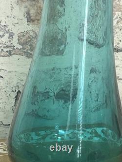 L. E. Smith Midcentury Modern Swung Glass Vase Gorgeous Peacock Blue 11 Tall