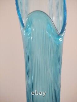 L. E. Smith Nubby Butt Floor Vase in Aqua 38 1/2 Inches of beauty