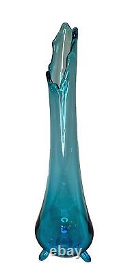 L. E. Smith Peacock Blue Swung Stretch Tri-footed 3 Toe Smoothie Vase 14.25