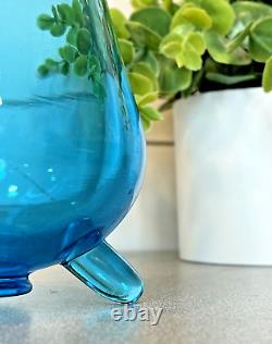 L. E. Smith Peacock Blue Swung Stretch Tri-footed 3 Toe Smoothie Vase 14.25