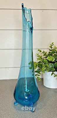 L. E. Smith Peacock Blue Swung Stretch Tri-footed 3 Toe Smoothie Vase 14.25