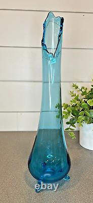 L. E. Smith Peacock Blue Swung Stretch Tri-footed 3 Toe Smoothie Vase 14.25