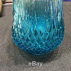 L. E Smith Viking HUGE Art Glass Floor Vase Turquoise Swung Stretched Mid Century