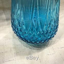 L. E Smith Viking HUGE Art Glass Floor Vase Turquoise Swung Stretched Mid Century