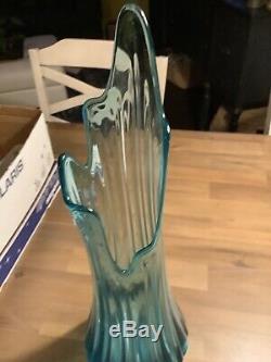 L E Smith Vintage 23 Mid Century Large Blue Swung Glass Vase
