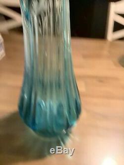 L E Smith Vintage 23 Mid Century Large Blue Swung Glass Vase