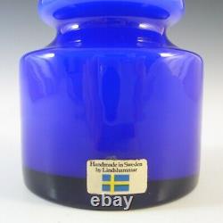 LABELLED Lindshammar Swedish Blue Cased Hooped Glass Vase