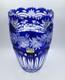 LAUSITZER Glass Cobalt Blue Cut To Clear 24% Leaded Crystal Vase 1 Chip