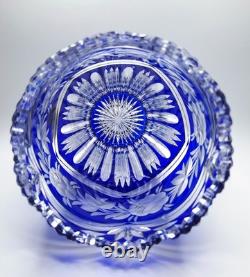 LAUSITZER Glass Cobalt Blue Cut To Clear 24% Leaded Crystal Vase 1 Chip