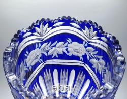 LAUSITZER Glass Cobalt Blue Cut To Clear 24% Leaded Crystal Vase 1 Chip