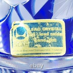 LAUSITZER Glass Cobalt Blue Cut To Clear 24% Leaded Crystal Vase 1 Chip