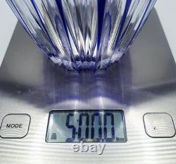LAUSITZER Glass Cobalt Blue Cut To Clear 24% Leaded Crystal Vase 1 Chip