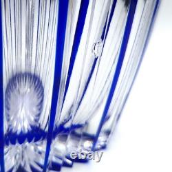 LAUSITZER Glass Cobalt Blue Cut To Clear 24% Leaded Crystal Vase 1 Chip