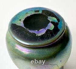 LCT Tiffany Iridescent Blue Aurene Glass Ruffled Vase #K887, circa 1900
