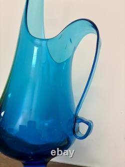 LE Smith 19.25 Blue Simplicity Swung Glass Footed Pitcher Vase