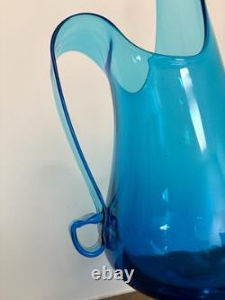 LE Smith 19.25 Blue Simplicity Swung Glass Footed Pitcher Vase