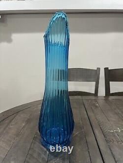 LE Smith 20 Broken Ribbed Swung Glass Vase Peacock Blue Floor Vase See Pics