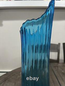LE Smith 20 Broken Ribbed Swung Glass Vase Peacock Blue Floor Vase See Pics