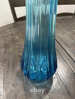 LE Smith 28 Ribbed Swung Glass Vase Bright Peacock Blue Floor Vase