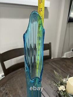LE Smith 28 Ribbed Swung Glass Vase Bright Peacock Blue Floor Vase