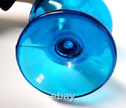 LE Smith Blue Glass Swung Vase Footed 16 Glass Vintage MCM