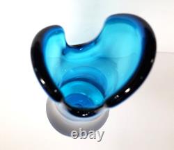 LE Smith Blue Glass Swung Vase Footed 16 Glass Vintage MCM