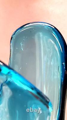 LE Smith Blue Glass Swung Vase Footed 16 Glass Vintage MCM