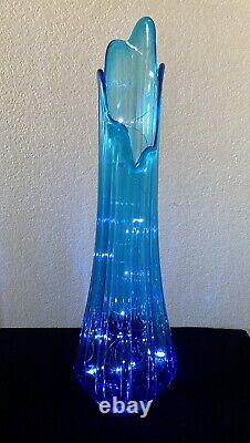 LE Smith Column Blue Vase 20 1/2 Tall, Vintage