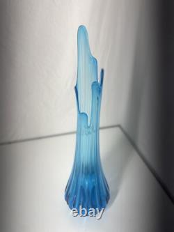 LE Smith Glass Vase Simplicity Swung Peacock Blue Ribbed and Fingered Vase