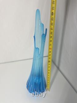 LE Smith Glass Vase Simplicity Swung Peacock Blue Ribbed and Fingered Vase