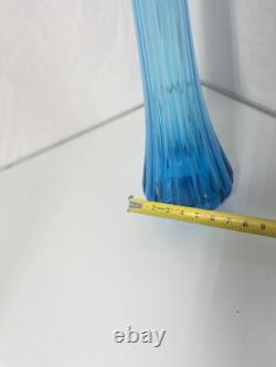 LE Smith Glass Vase Simplicity Swung Peacock Blue Ribbed and Fingered Vase