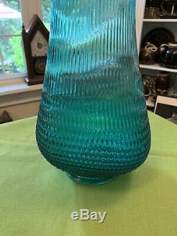 LE Smith Huge Architectural 34 Swung Stretch Blue Green Hobnail MidCentury Vase