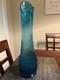 LE Smith Large Vintage Thousand Eye Peacock Blue Swung Glass Vase 17.5