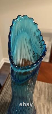 LE Smith Large Vintage Thousand Eye Peacock Blue Swung Glass Vase 17.5