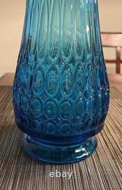 LE Smith Large Vintage Thousand Eye Peacock Blue Swung Glass Vase 17.5