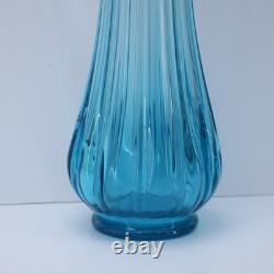 LE Smith Mid Century Art Glass Fat Bottom Swung Glass Vase Peacock Blue A