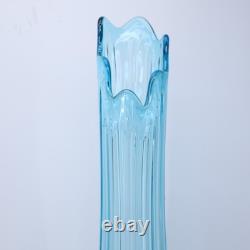 LE Smith Mid Century Art Glass Fat Bottom Swung Glass Vase Peacock Blue A