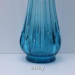 LE Smith Mid Century Art Glass Fat Bottom Swung Glass Vase Peacock Blue A