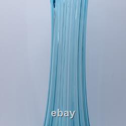 LE Smith Mid Century Art Glass Fat Bottom Swung Glass Vase Peacock Blue A