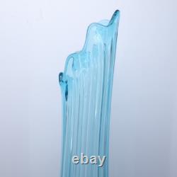 LE Smith Mid Century Art Glass Fat Bottom Swung Glass Vase Peacock Blue A