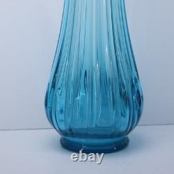 LE Smith Mid Century Art Glass Fat Bottom Swung Glass Vase Peacock Blue A