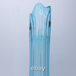 LE Smith Mid Century Art Glass Fat Bottom Swung Glass Vase Peacock Blue A