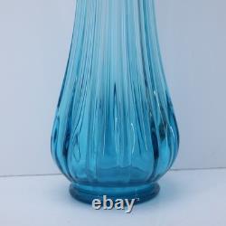 LE Smith Mid Century Art Glass Fat Bottom Swung Glass Vase Peacock Blue A