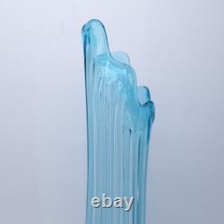 LE Smith Mid Century Art Glass Fat Bottom Swung Glass Vase Peacock Blue A